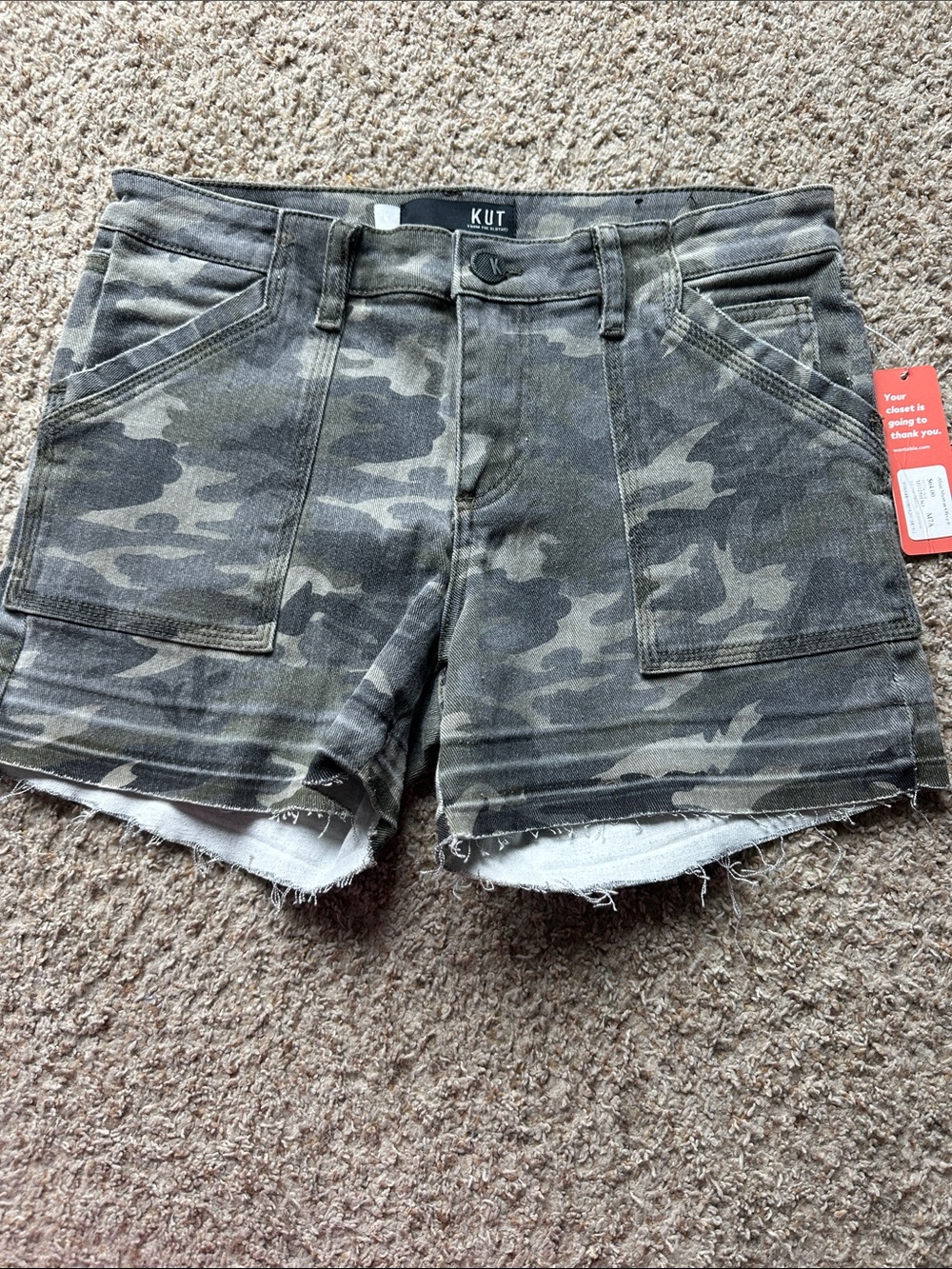 Kut from the Kloth Green Camo Utility Jean Shorts